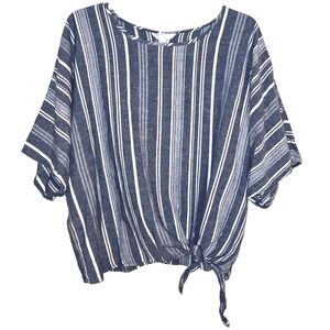Time and Tru Side Tie Blouse Striped Blue Women's Large Top Relaxed Boxy Casual
